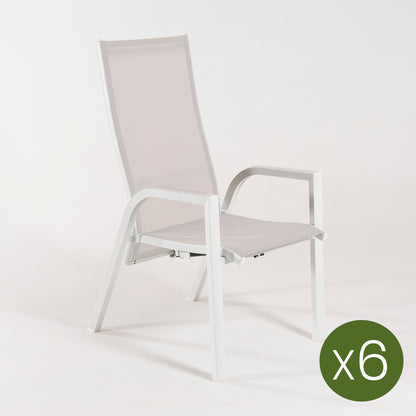 Pack 6 Sillones Sillones De Jardín , Apilables, Aluminio Y Textilene, Color Blanco, Sillon:110x57x70_2