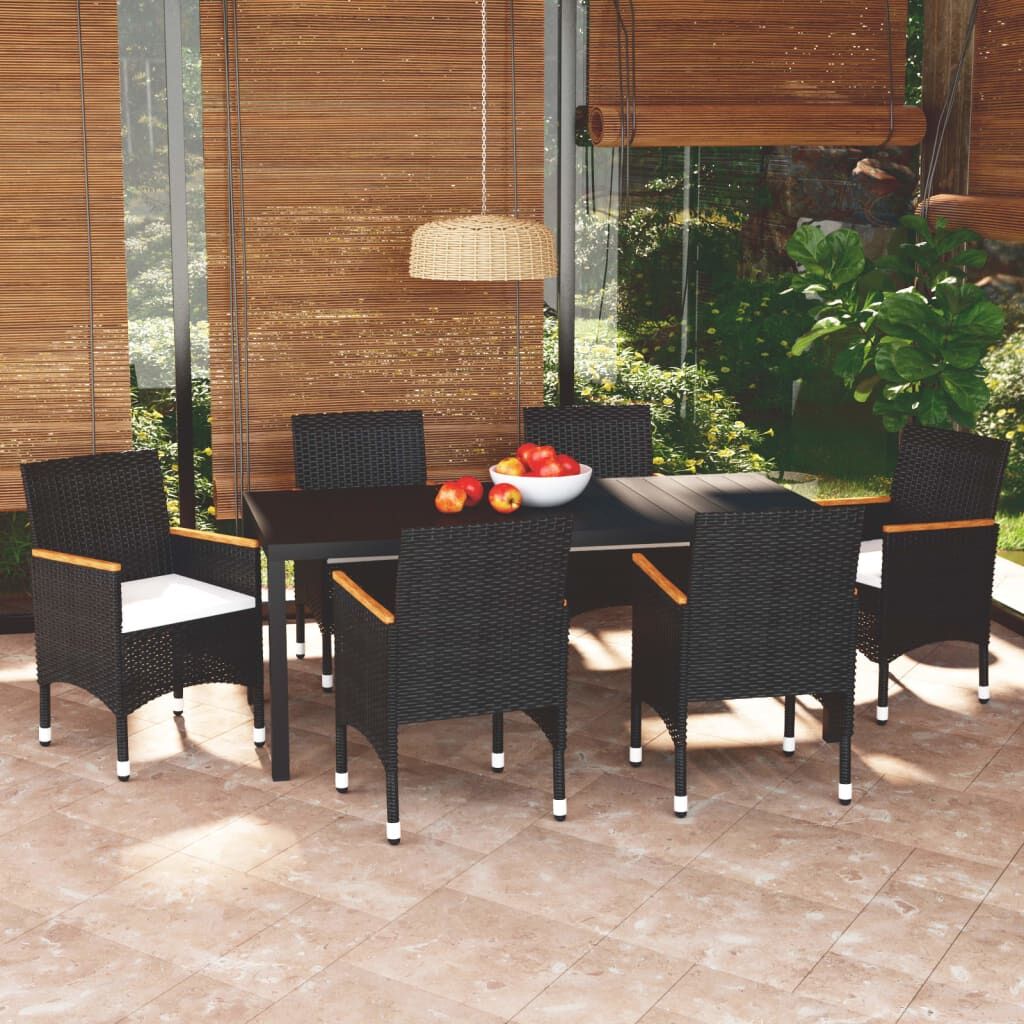 Vidaxl Set De Comedor De Jardín 7 Pzas Y Cojines Ratán Sintético Negro_1