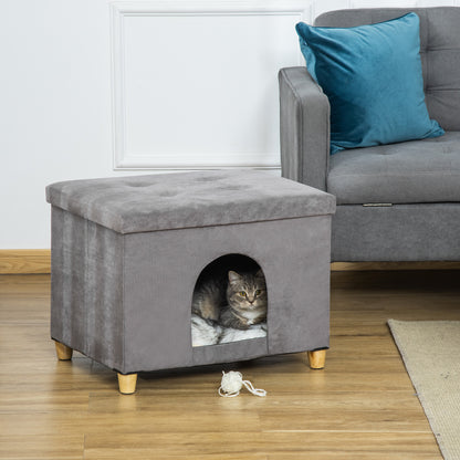Pawhut Casa Para Gatos 2 En 1 Taburete Con Tapa Extraíble Cojín 60x45x44,5 Cm_1