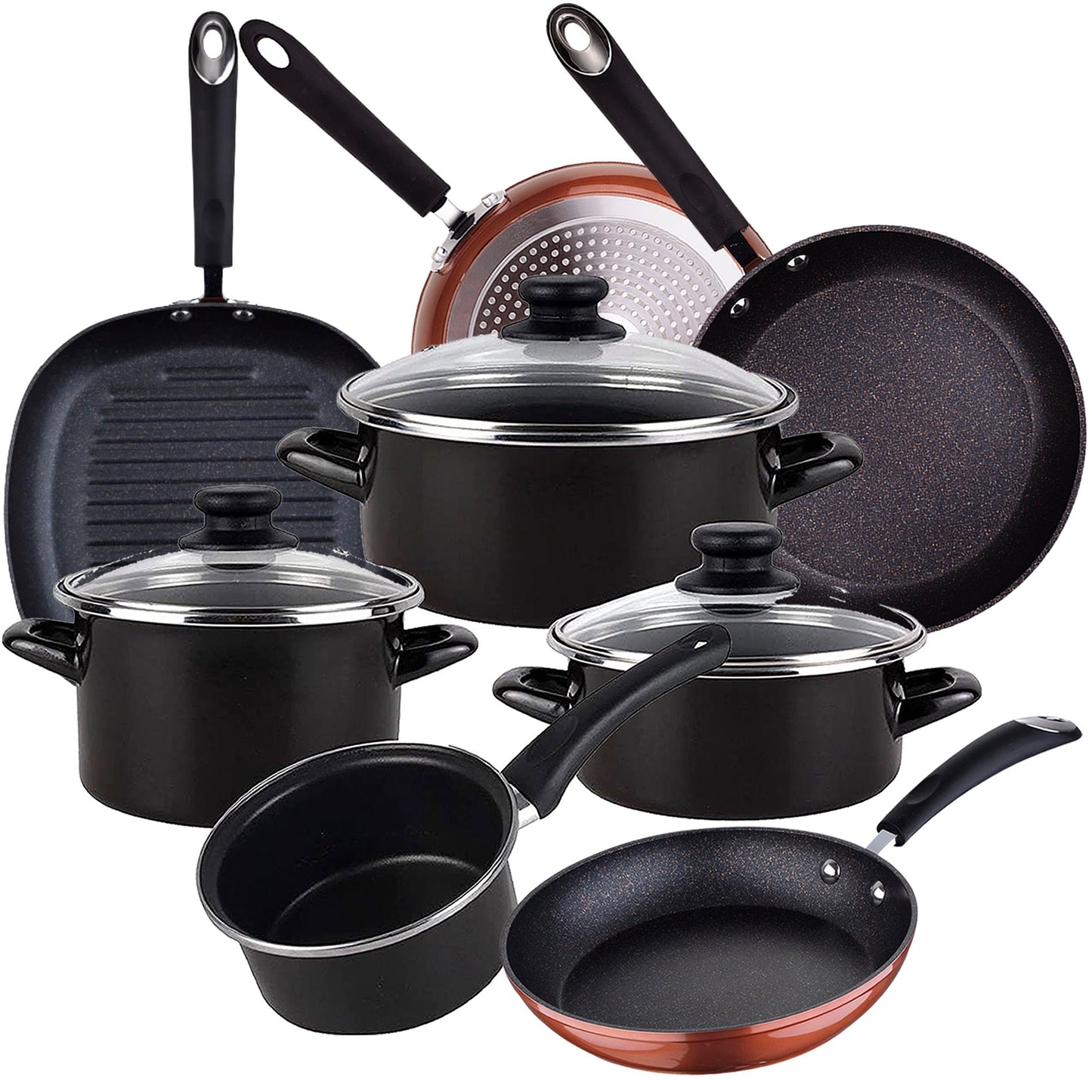 Bateria De Cocina 7 Piezas Magefesa Kenia De Acero Esmaltado Con Juego De Sartenes (20/24/28 Cm) Y Grill 28 Cm San Ignacio Moma En Aluminio Forjado_0