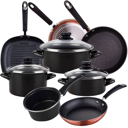 Bateria De Cocina 7 Piezas Magefesa Kenia De Acero Esmaltado Con Juego De Sartenes (20/24/28 Cm) Y Grill 28 Cm San Ignacio Moma En Aluminio Forjado_0