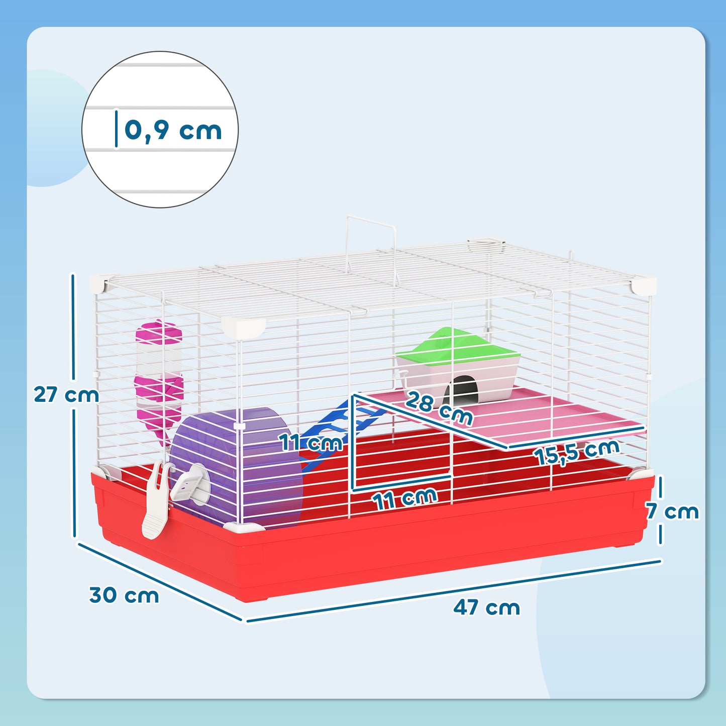 Pawhut Jaula Para Hámster 47x30x27 Cm 1 Piso Comedero Bebedero Rampa Blanco_2