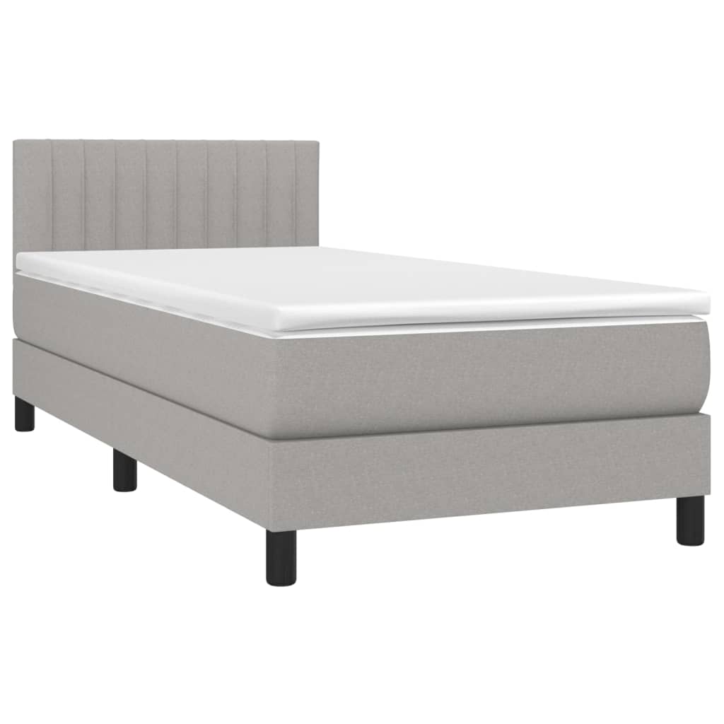 Cama Box Spring Colchón Y Luces Led Tela Gris Claro 90x200 Cm / Vetonek_5