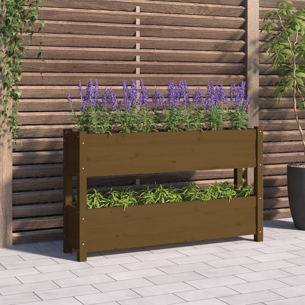 Jardinera De Madera Maciza De Pino Marrón Miel 112x25x66 Cm_1