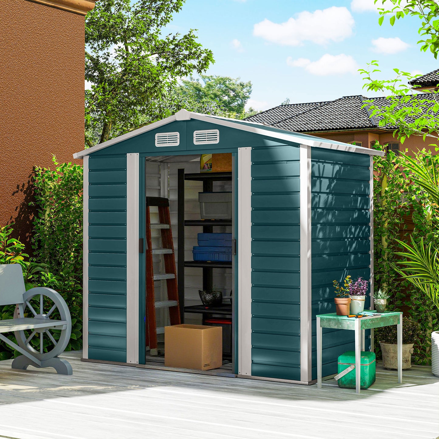 Outsunny Caseta De Jardín Exterior 2,36m² 213x120x194 Cm Verde Oscuro_1