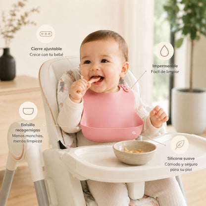 Bathby Pack De 3 Baberos De Silicona Para Bebé, Baberos Impermeables Con Bolsillo Recogecomida Y Reutilizables_1