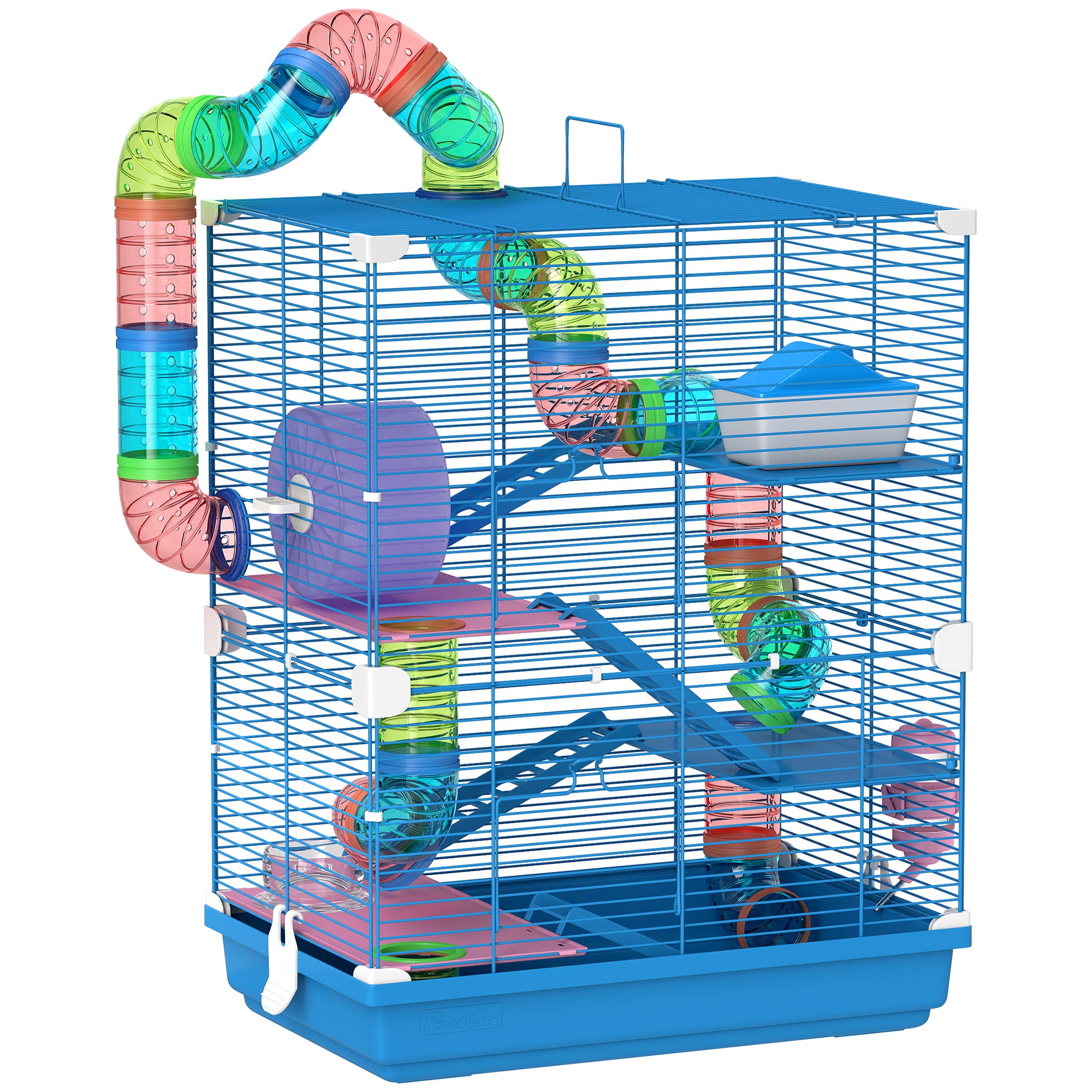Pawhut Jaula Para Hámster Con Túnel Cuenco Bebedero 46x30x58 Cm Azul_0