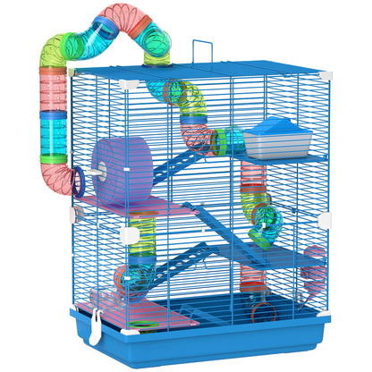 Pawhut Jaula Para Hámster Con Túnel Cuenco Bebedero 46x30x58 Cm Azul_0
