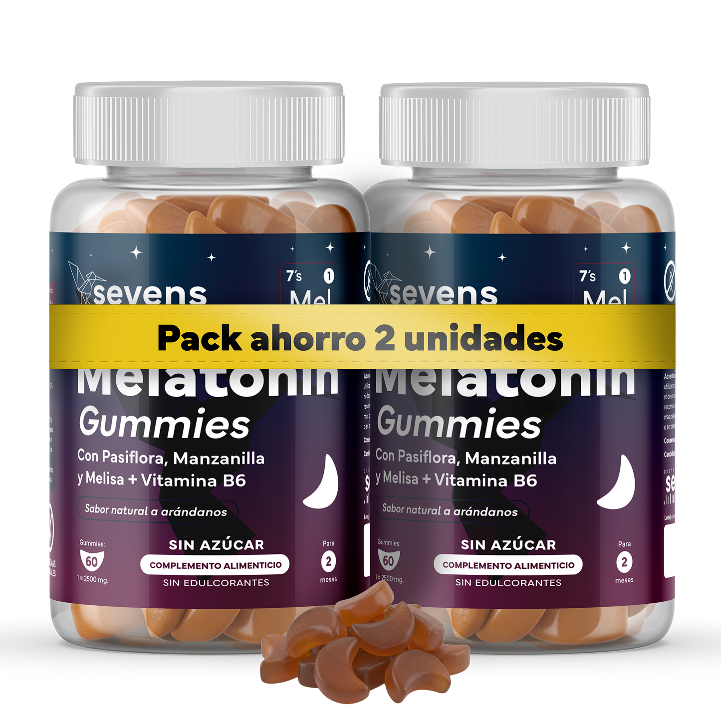 Pack 2x Melatonina En Gominolas Sin Azúcar De Con Extractos De Plantas De Sevens Nutrition. Descanso Y Sueño Reparador_0