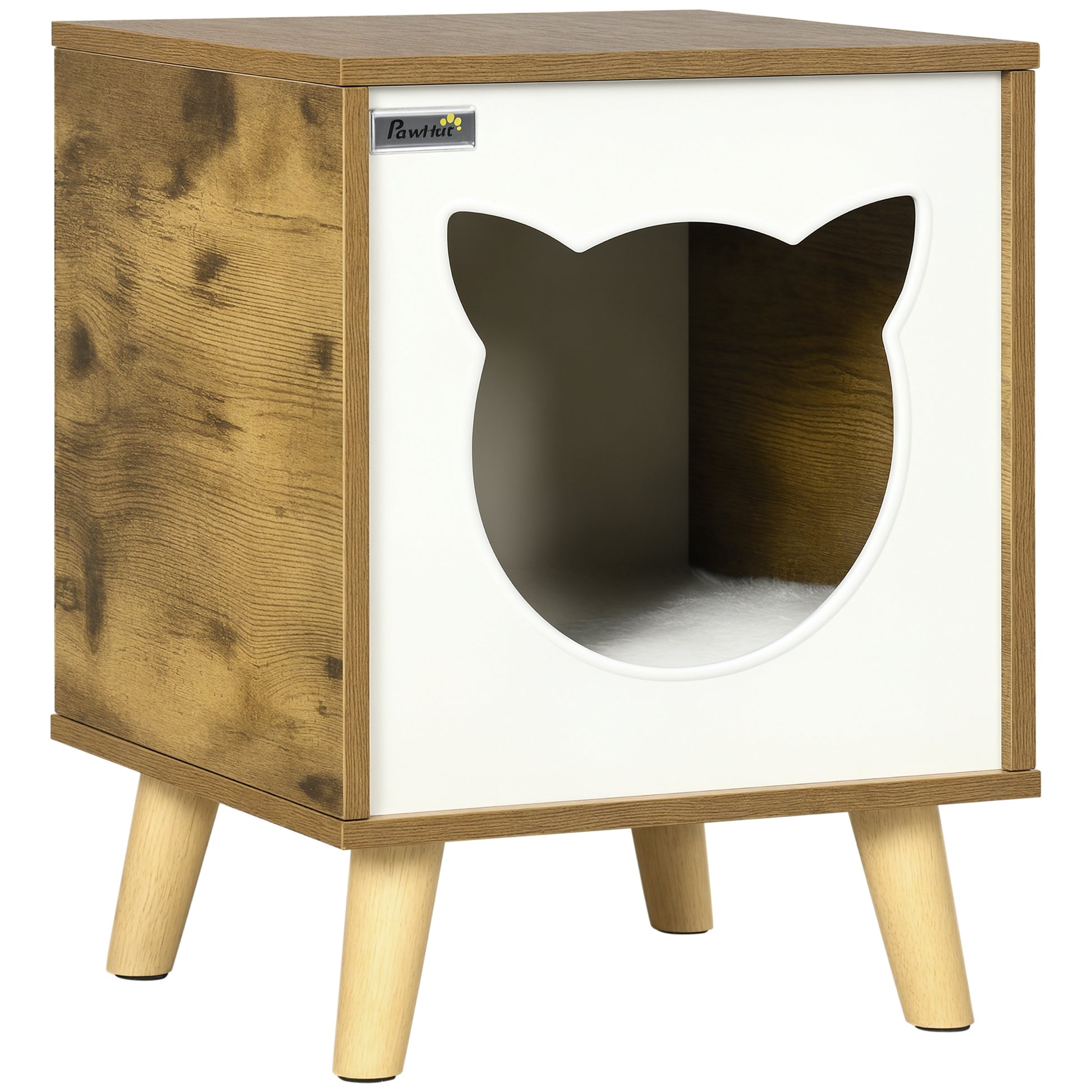 Pawhut Caseta De Madera Para Gatos Casa Para Gatos Interior Cuerva De Gatos Con Cojín Lavable Y Patas Elevadas 34x34x44_0