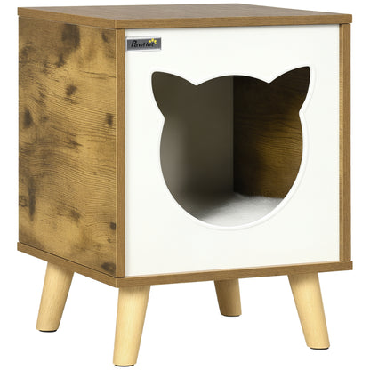 Pawhut Caseta De Madera Para Gatos Casa Para Gatos Interior Cuerva De Gatos Con Cojín Lavable Y Patas Elevadas 34x34x44_0
