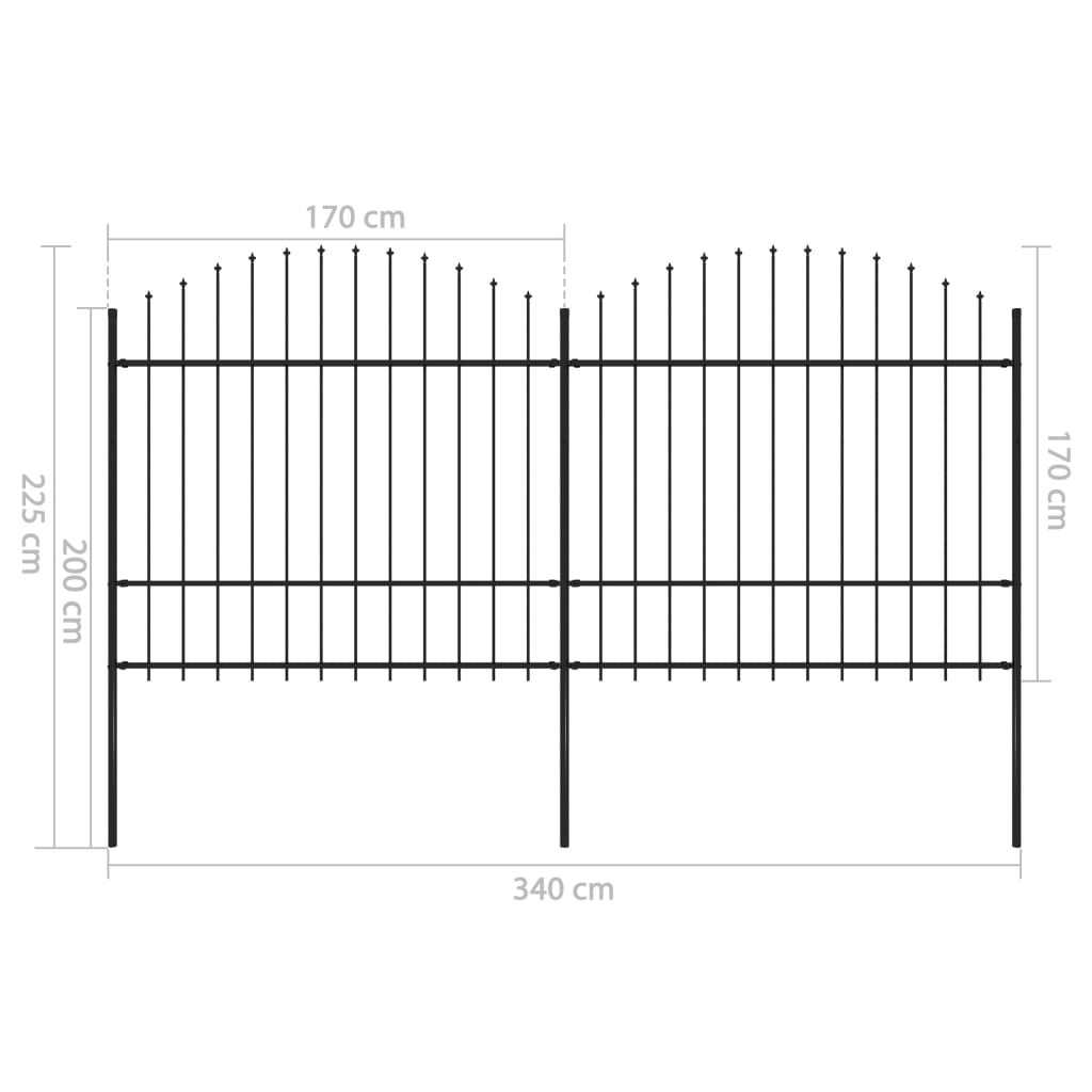 Valla De Jardín Con Puntas De Lanza Acero Negro (1,5-1,75)x3,4m / Vetonek_3