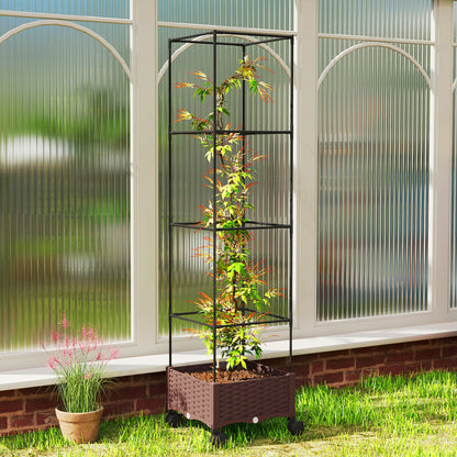 Outsunny Jardinera Con Enrejado Ruedas Para Cultivos Verduras 40x40x165 Cm_1