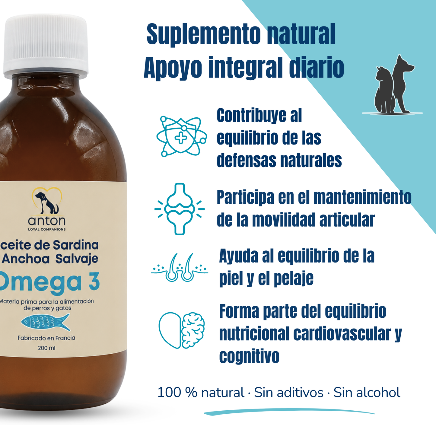 Suplemento natural Omega-3 para perros y gatos – Aceite de sardina y anchoa salvaje 200 ml_1