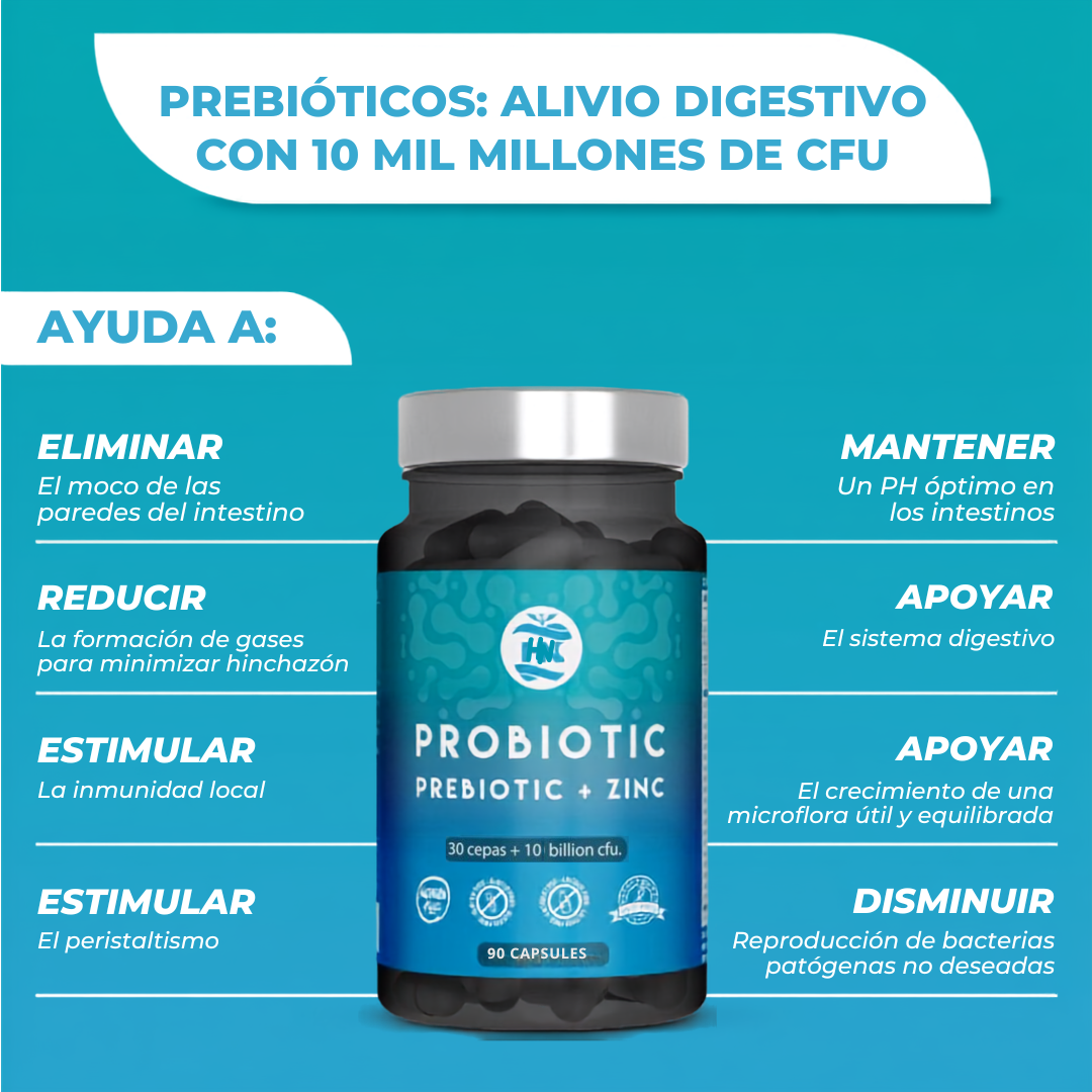 Probioticos Y Prebioticos Intestinales Con Zinc - 90 Caps - 30 Cepas Bacterianas + Inulina Para Apoyo Inmunológico_2