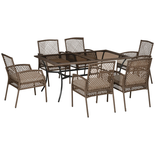 Outsunny Conjunto De Muebles De Jardín De Ratán Incluye 6 Sillas Y Mesa Marrón_0
