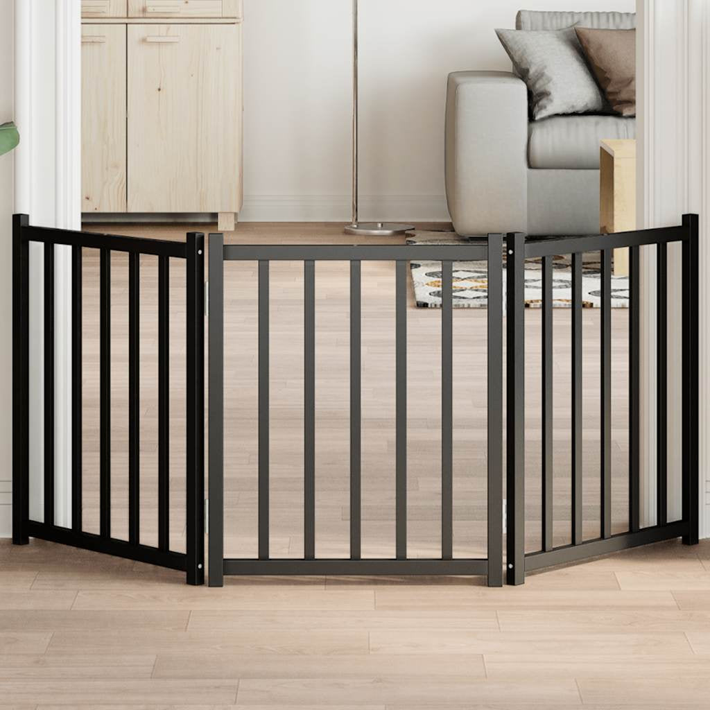Vidaxl Puerta De Perros Plegable 3 Paneles Madera Abeto Negro 150 Cm_1
