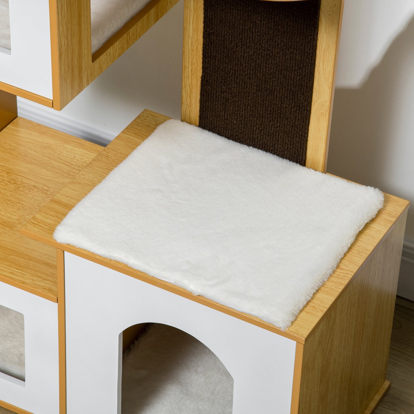 Pawhut Árbol Rascador Para Gatos Altura 92,5 Cm Con 3 Casetas De Madera Cojines_4