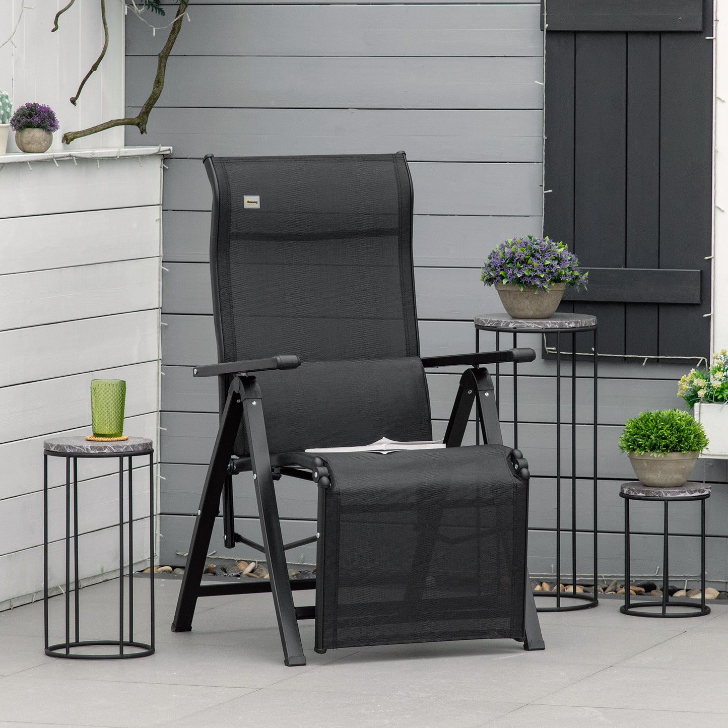 Outsunny Tumbona Plegable Con Respaldo Ajustable En 9 Posiciones Cojín Negro_1