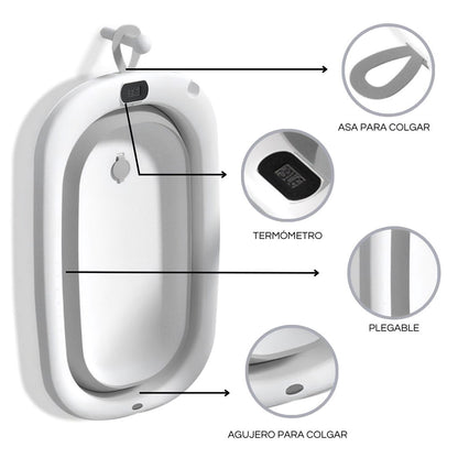 Bathby Bañera Plegable Gris Para Bebés, Cojín Reductor, Termómetro, Patas Antideslizantes (gris Pastel)_4