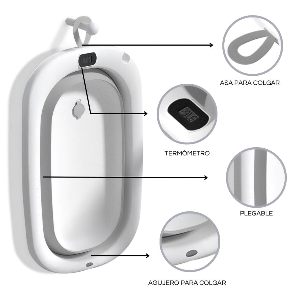 Bathby Bañera Plegable Gris Para Bebés, Cojín Reductor, Termómetro, Patas Antideslizantes (gris Pastel)