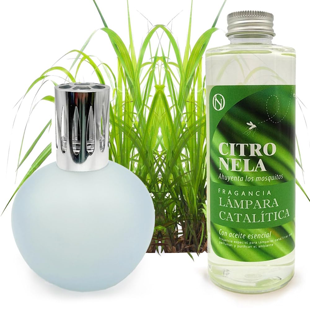 Lámpara Catalítica Azul Grisáceo Mate + Aroma Citronela 500ml - Elimina Olores, Perfuma Y Mejora La Calidad Del Aire_0