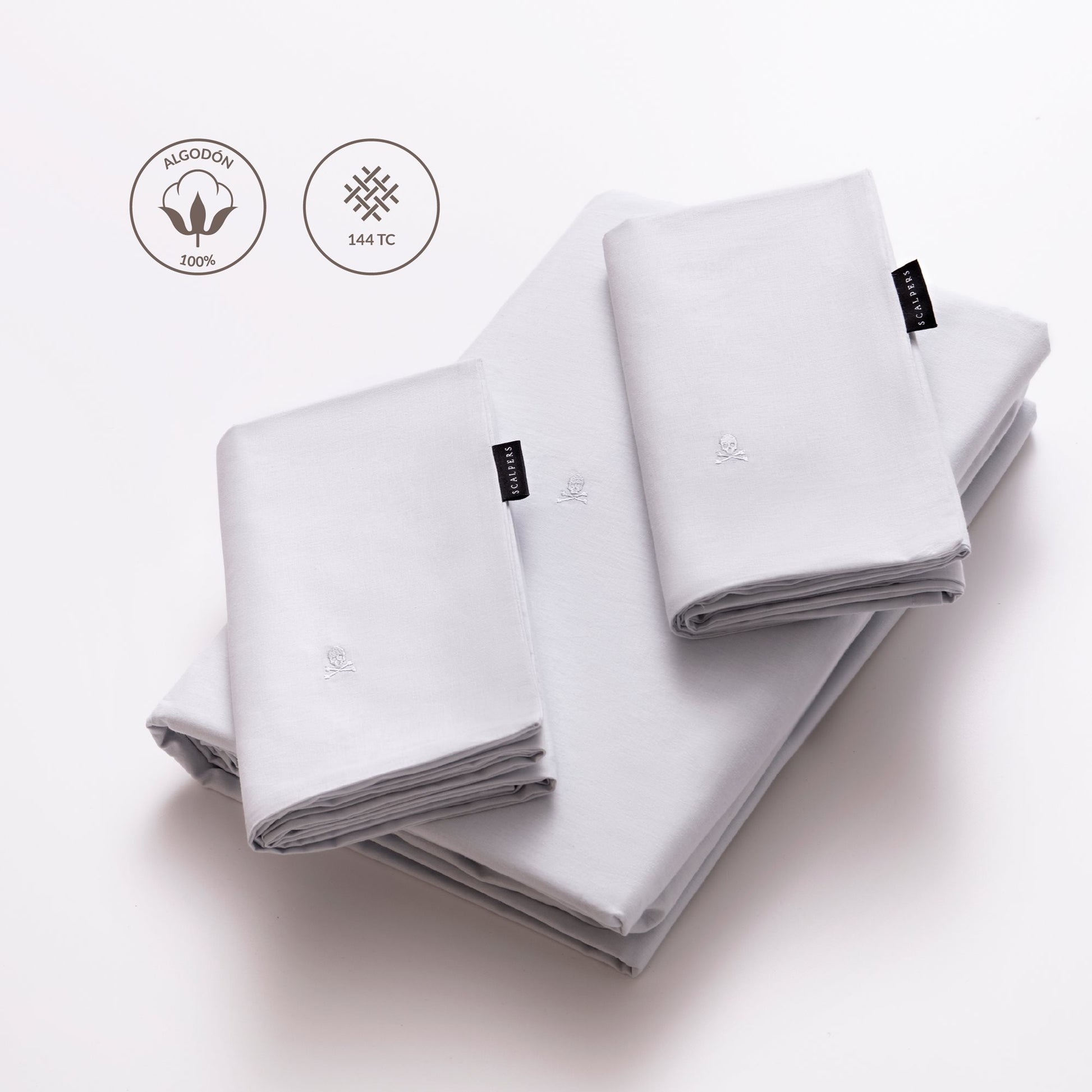 Set Cama 4pc (sábana Bajera 150x200+28cm + Sábana Encimera 230x270cm + 2 Fundas Almohada 50x85cm) 100% Algodón Gris Claro Scalpers Home_1