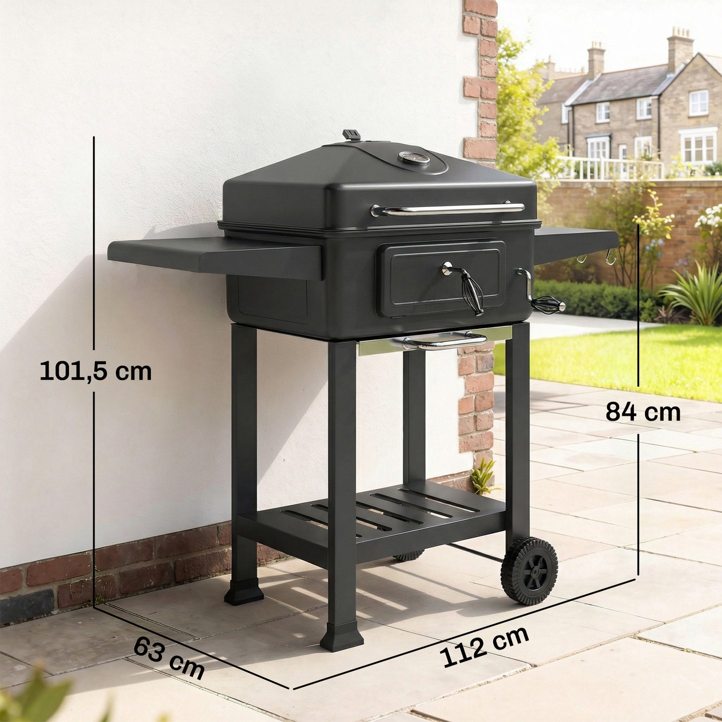 Outsunny Barbacoa De Carbón Con Tapa Bandeja Ajustable Estantes Puerta Ruedas_2