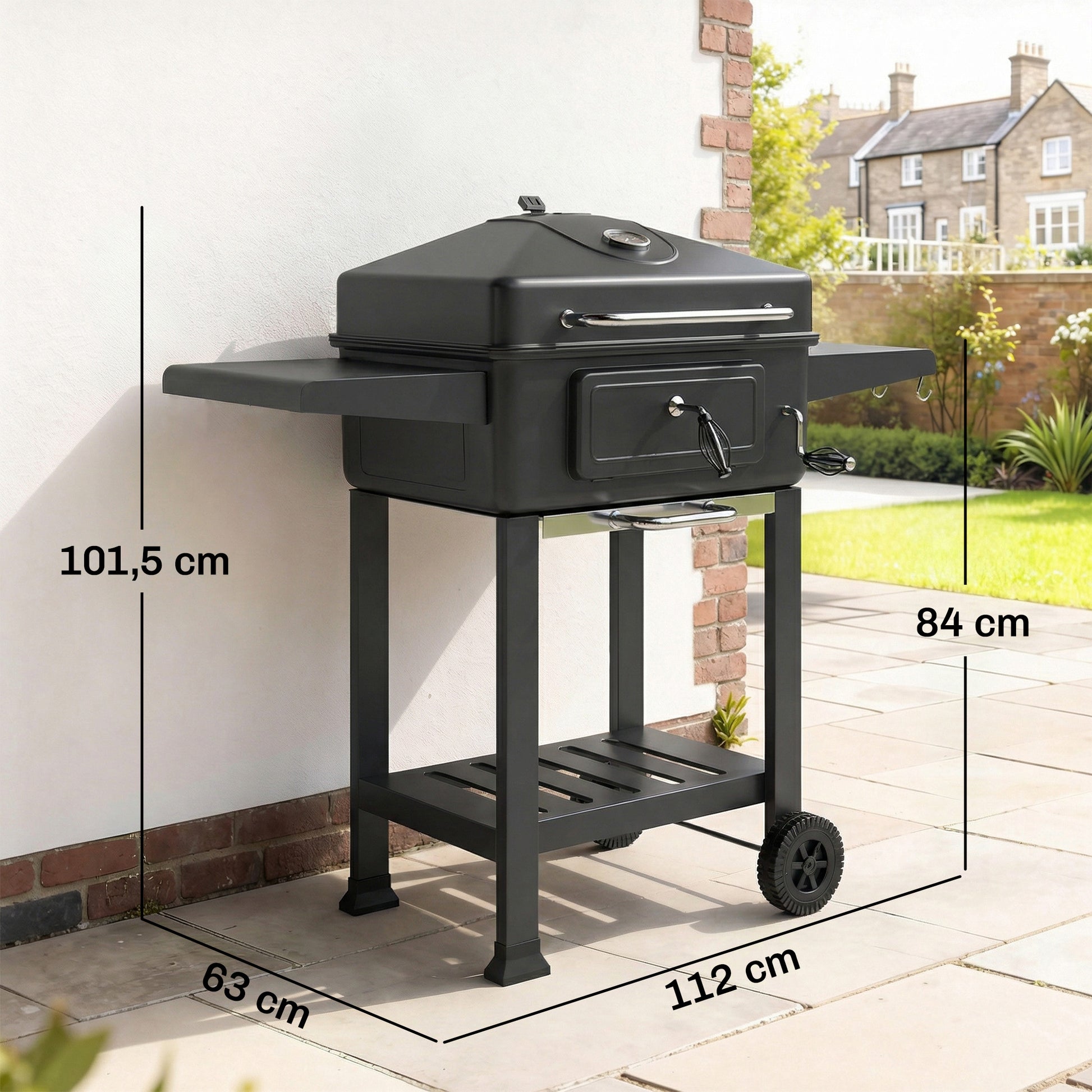 Outsunny Barbacoa De Carbón Con Tapa Bandeja Ajustable Estantes Puerta Ruedas_2