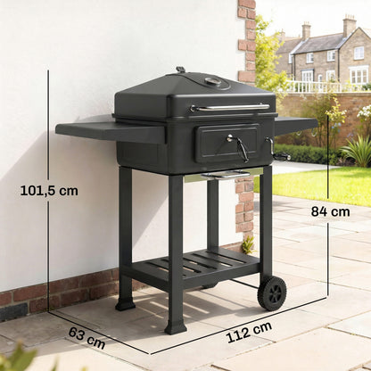 Outsunny Barbacoa De Carbón Con Tapa Bandeja Ajustable Estantes Puerta Ruedas_2