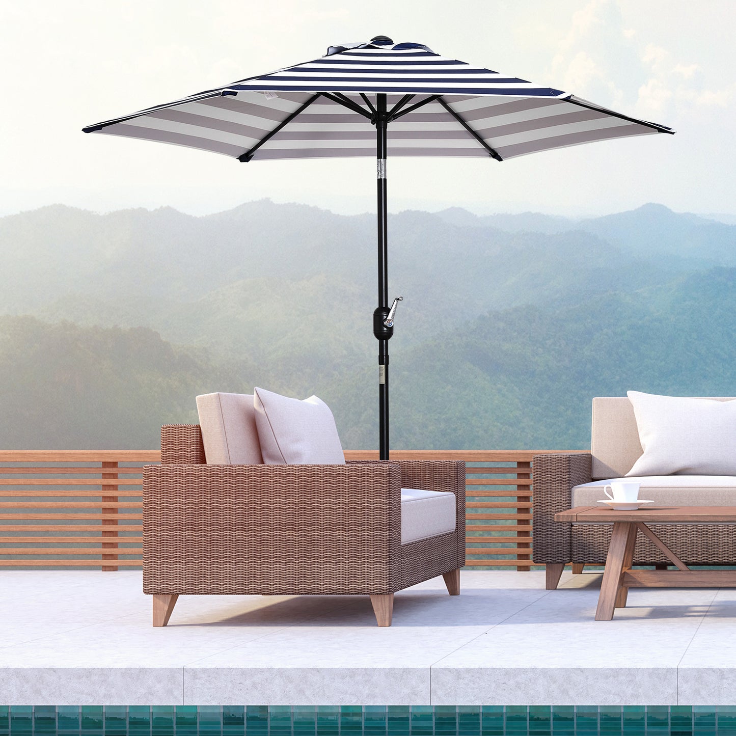 Outsunny Sombrilla Terraza Exterior Ø230 Cm Con Ángulo Ajustable Azul Y Blanco_1
