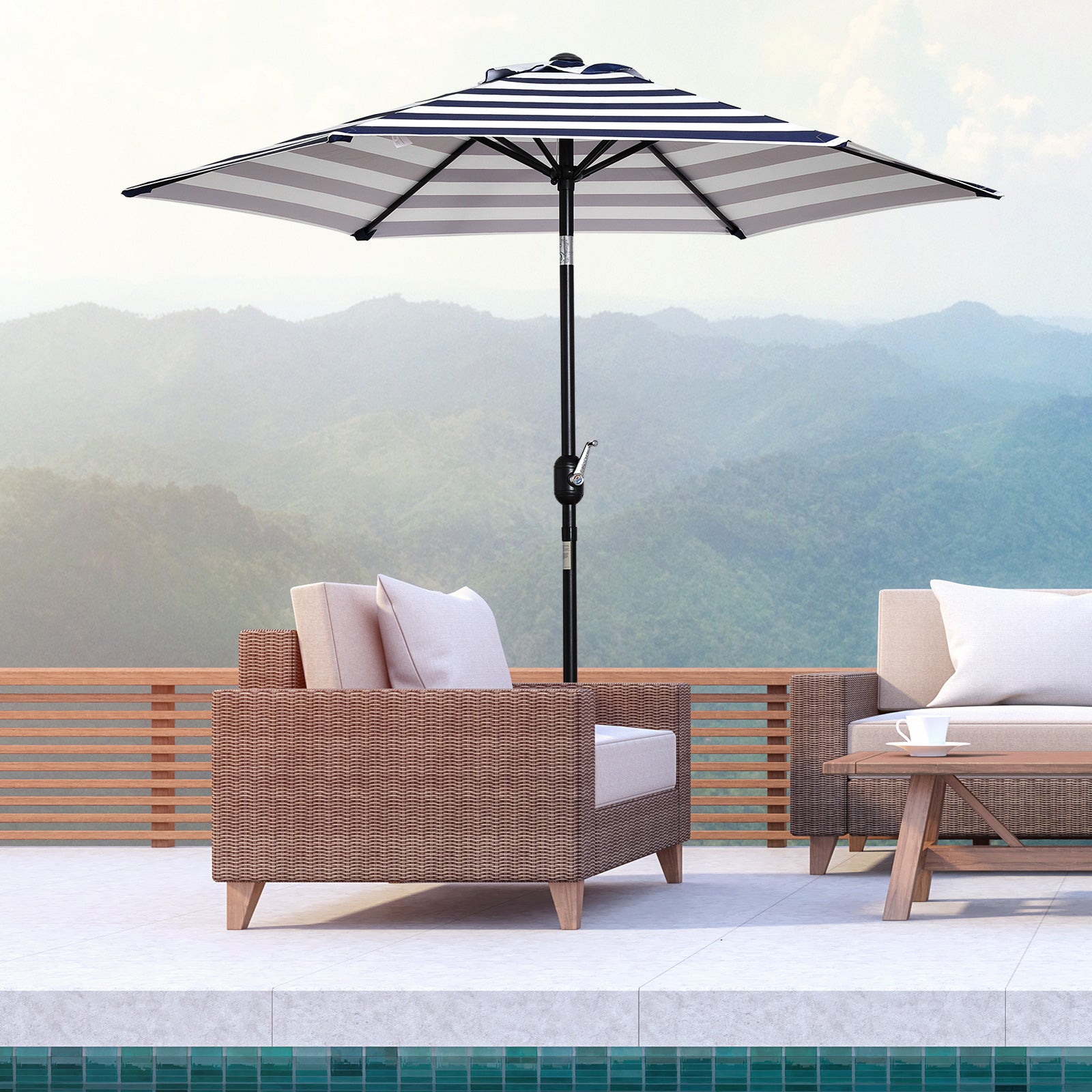 Outsunny Sombrilla Terraza Exterior Ø230 Cm Con Ángulo Ajustable Azul Y Blanco_1
