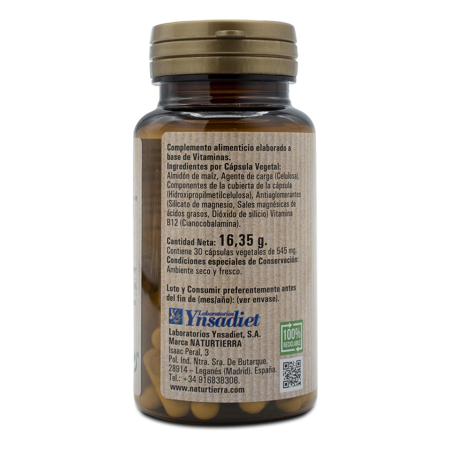 Vitamina B12, 30 cápsulas vegetales. NaturTierra