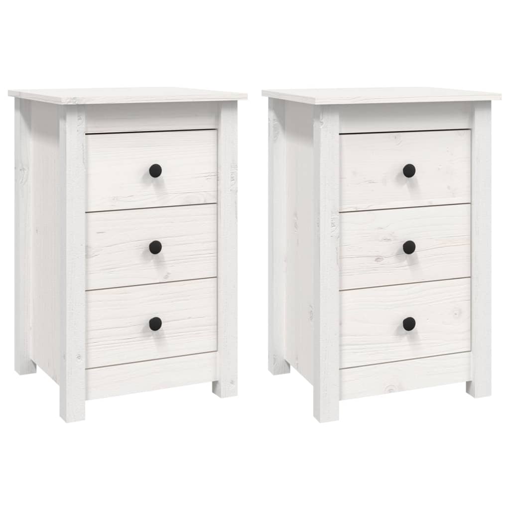 Mesitas De Noche 2 Uds Madera Maciza Pino Blanco 40x35x61,5 Cm_0