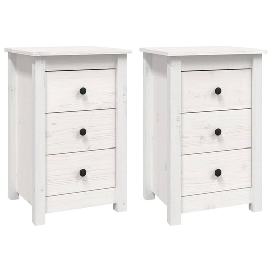 Mesitas De Noche 2 Uds Madera Maciza Pino Blanco 40x35x61,5 Cm_0