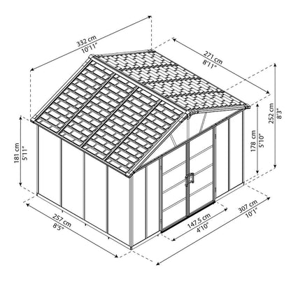 Caseta de jardín Yukon 271x332x252 cm con cuelo Canopia by Palram