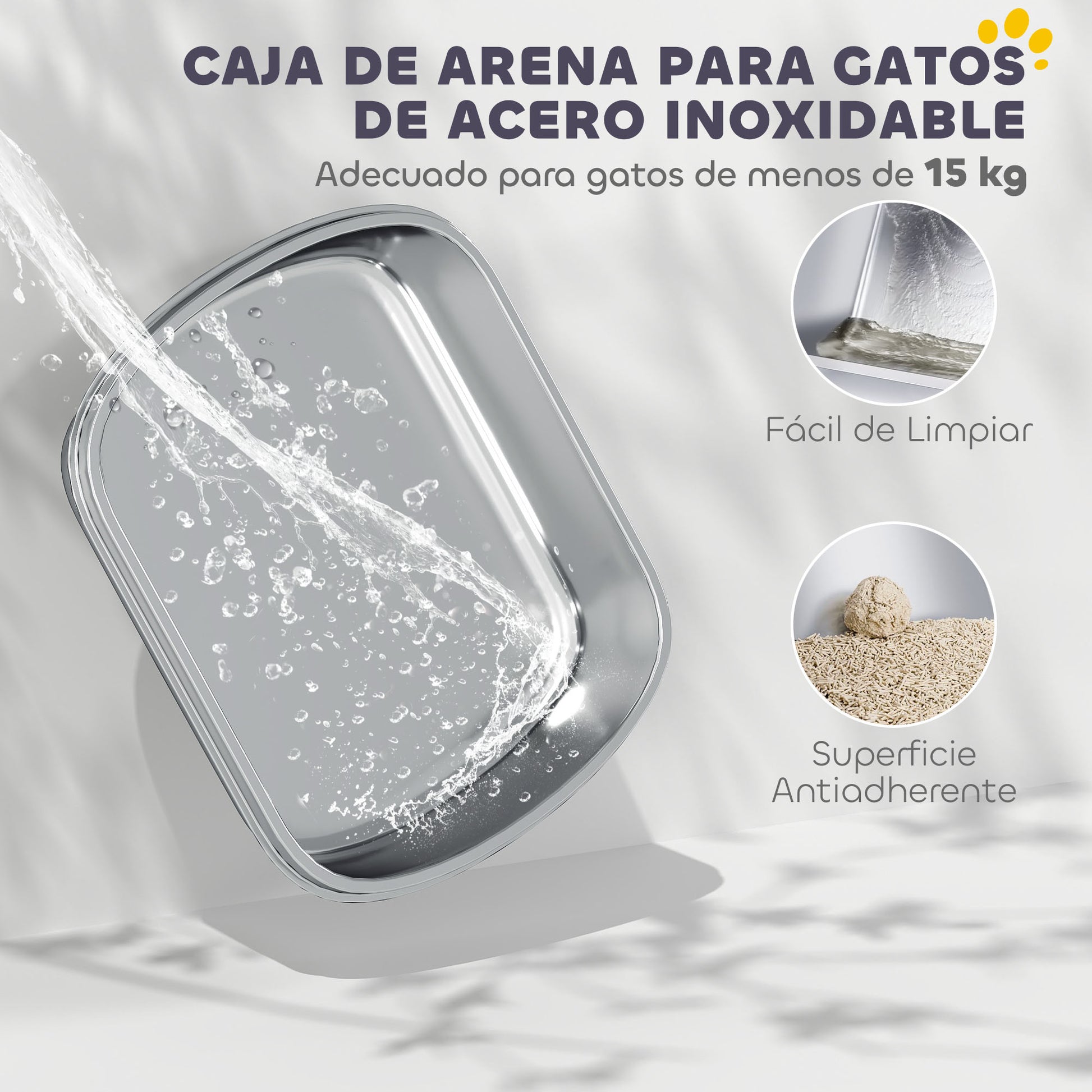 Pawhut Arenero Para Gatos Cubierto Con Bandeja De Acero Pala Y Peldaño Gris_3