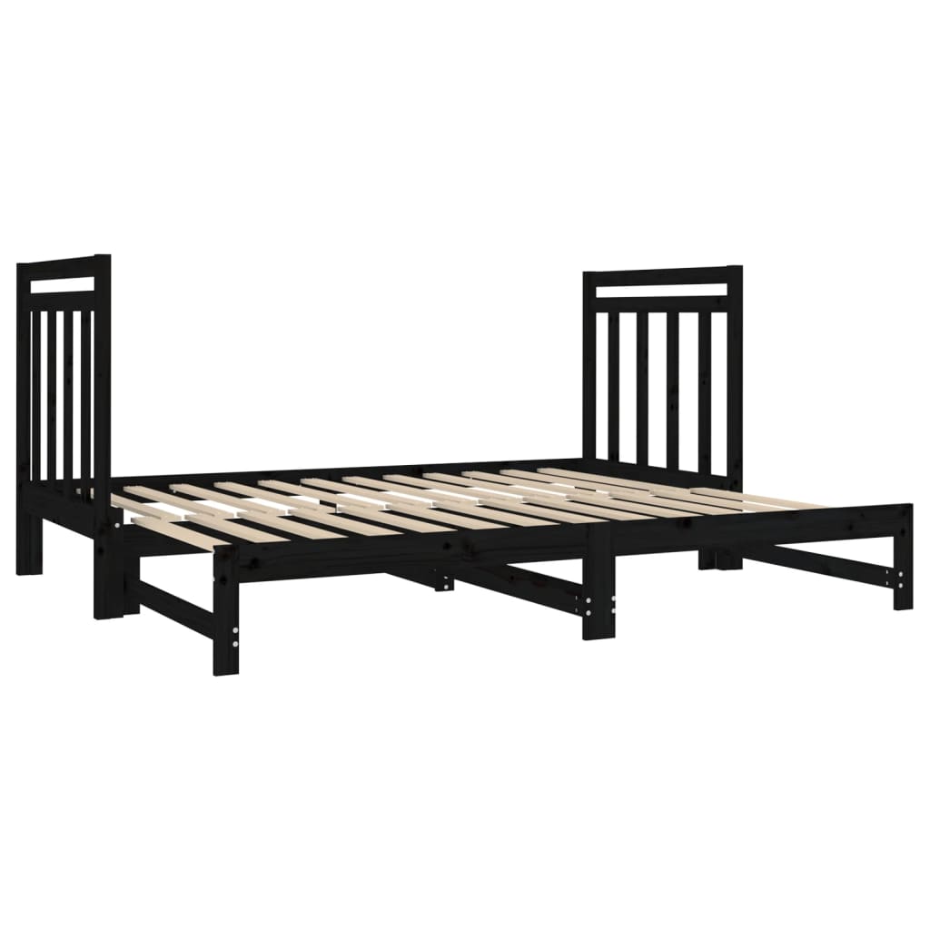 Sofá Cama Extraíble Madera Maciza De Pino Negro 2x(90x190) Cm / Vetonek_2