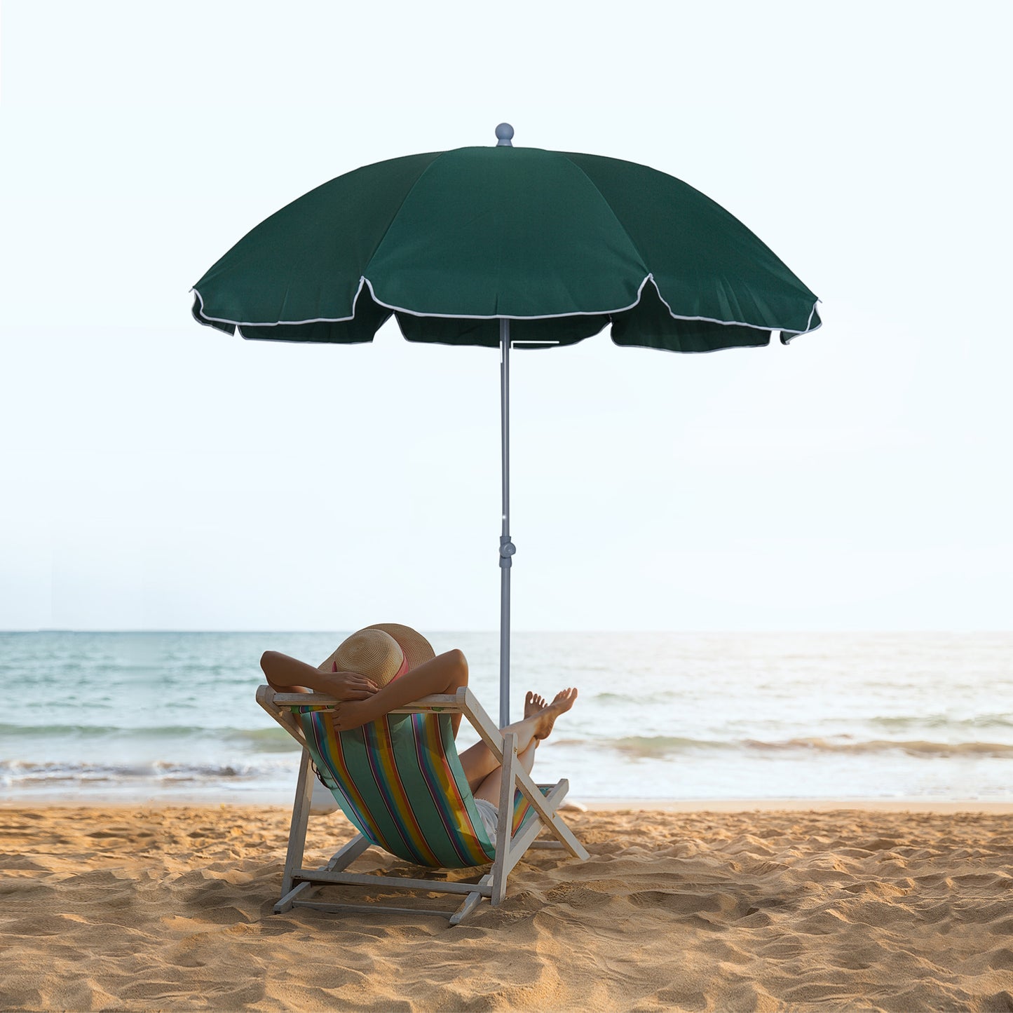 Outsunny Sombrilla De Playa Diámetro Ø202 Cm Con Techo Inclinable Poste_1