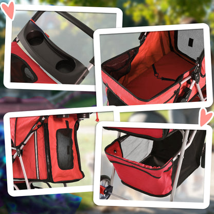 Pawhut Carrito Para Perros Plegable Con Toldo Ajustable 75x45x97 Cm Rojo_3