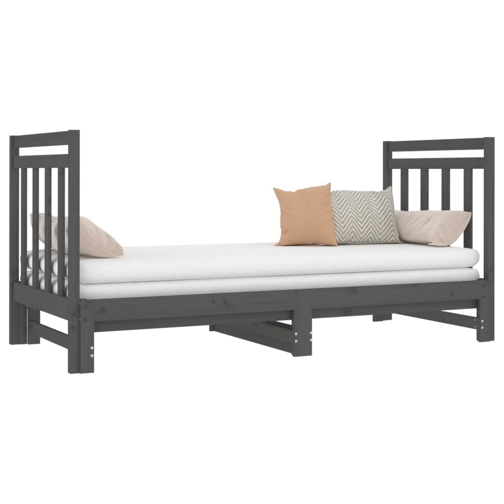 Sofá Cama Extraíble Madera Maciza De Pino Gris 2x(90x190) Cm / Vetonek_4
