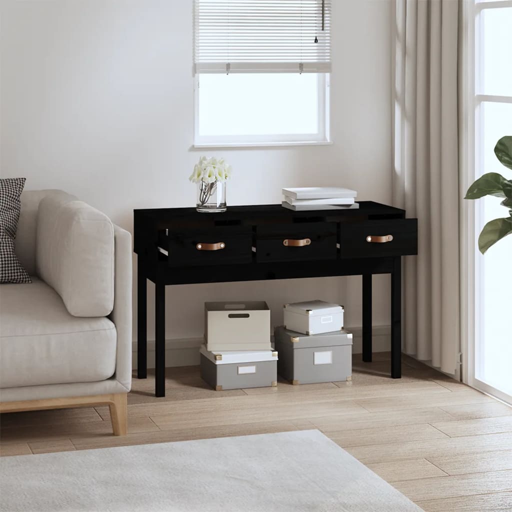 Mesa Consola Madera Maciza De Pino Negro 114x40x75 Cm_4