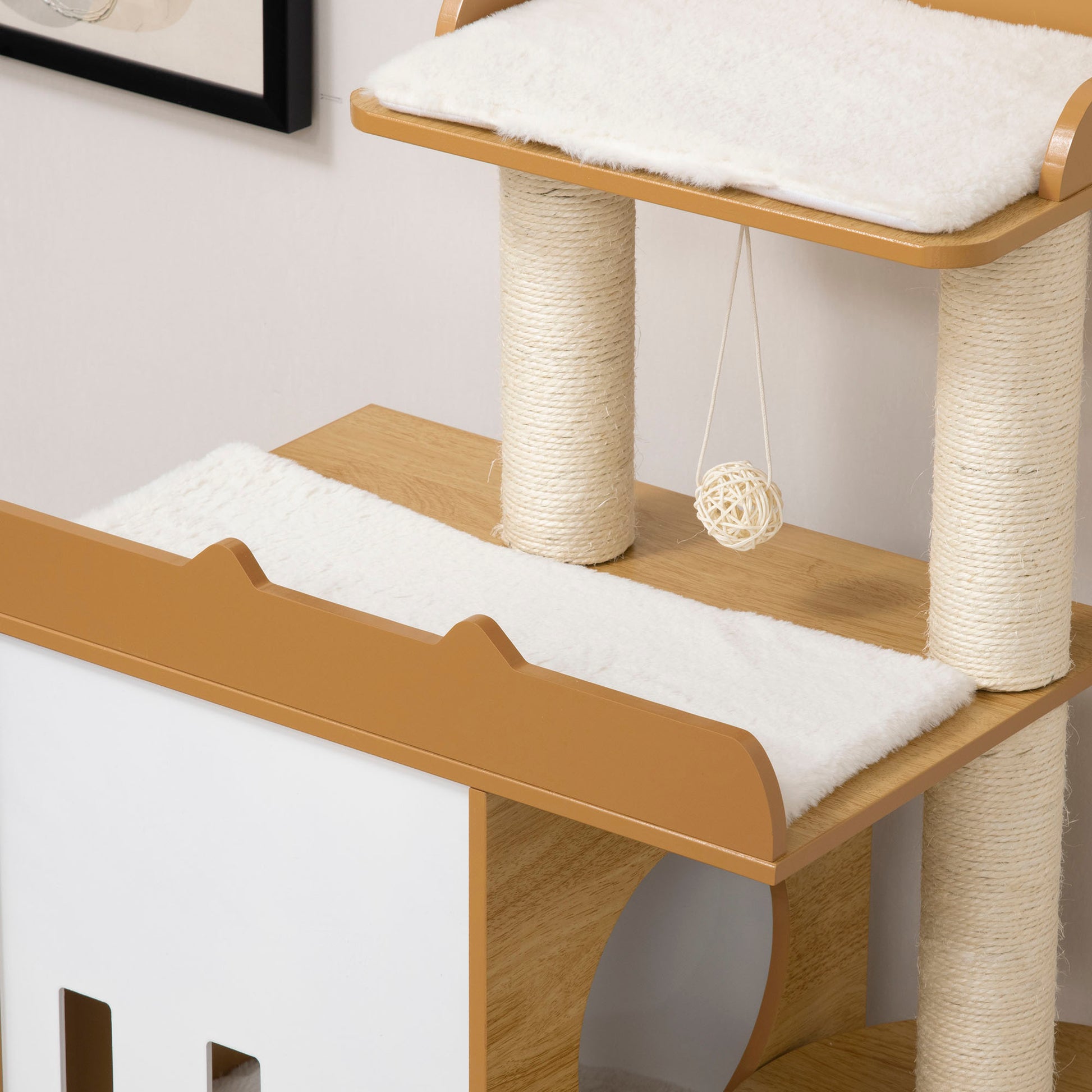 Pawhut Árbol Rascador Para Gatos 133 Cm Con Nidos Plataformas 60x48x133 Cm Roble_3