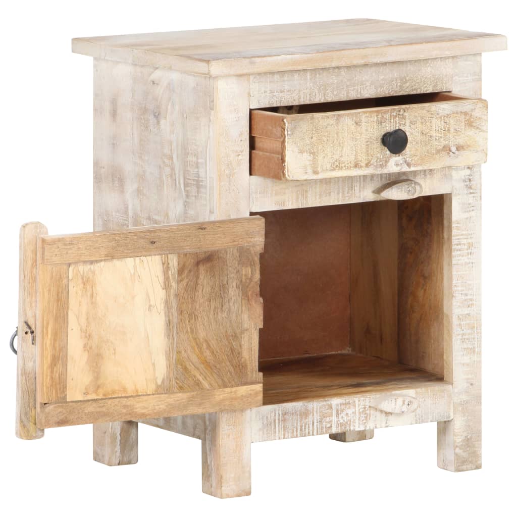 Mesita De Noche De Madera De Acacia Rugosa 40x30x50 Cm_0
