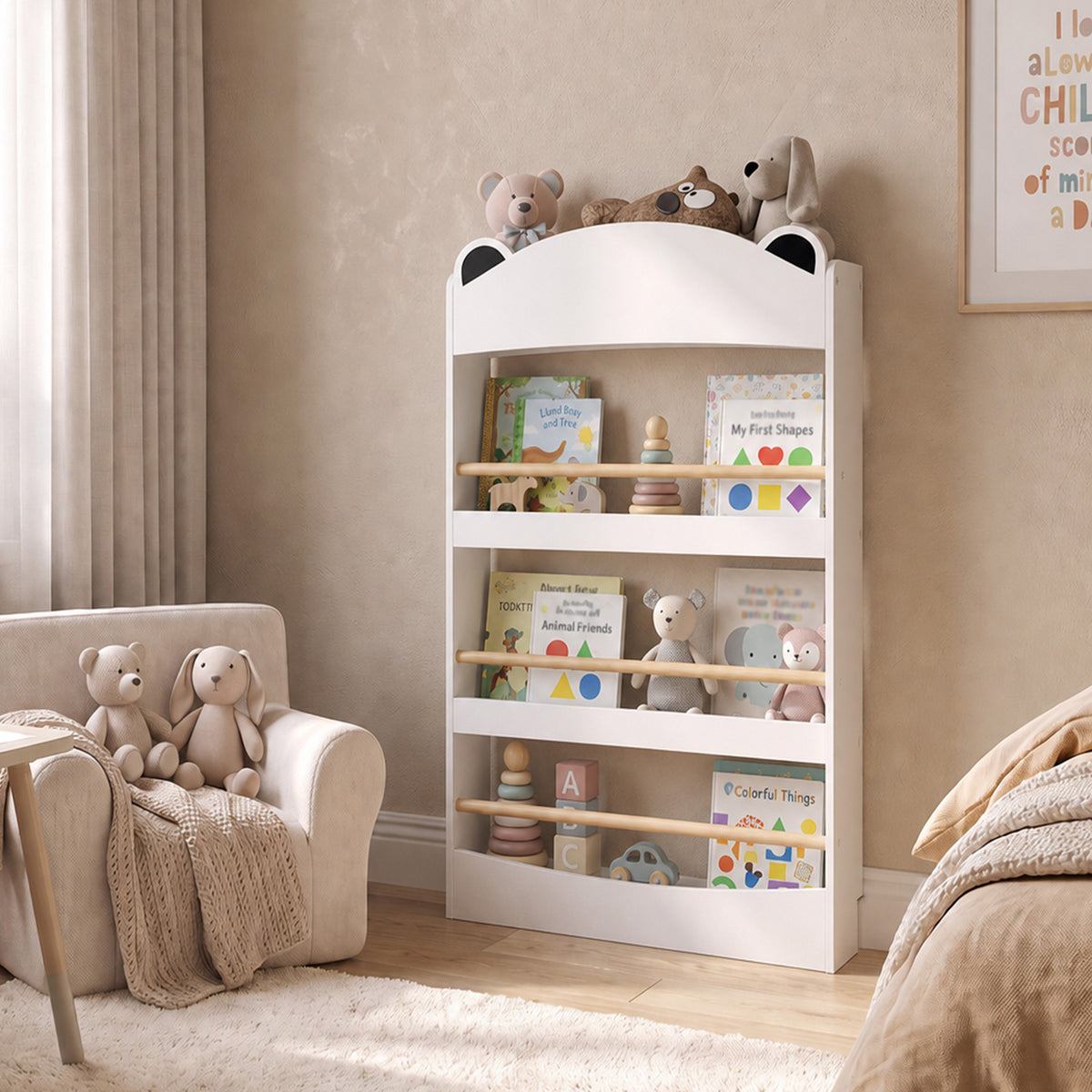 Estante Infantil Para Livros Aiyaplay Aglomerado De Madeira, Mdf Branco_1