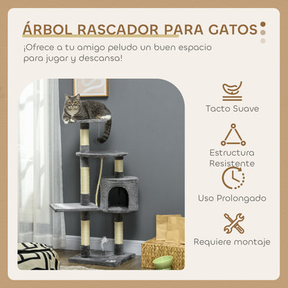 Pawhut Rascador Para Gatos Altura 116cm Con Postes De Sisal Cueva Y Plataformas_3