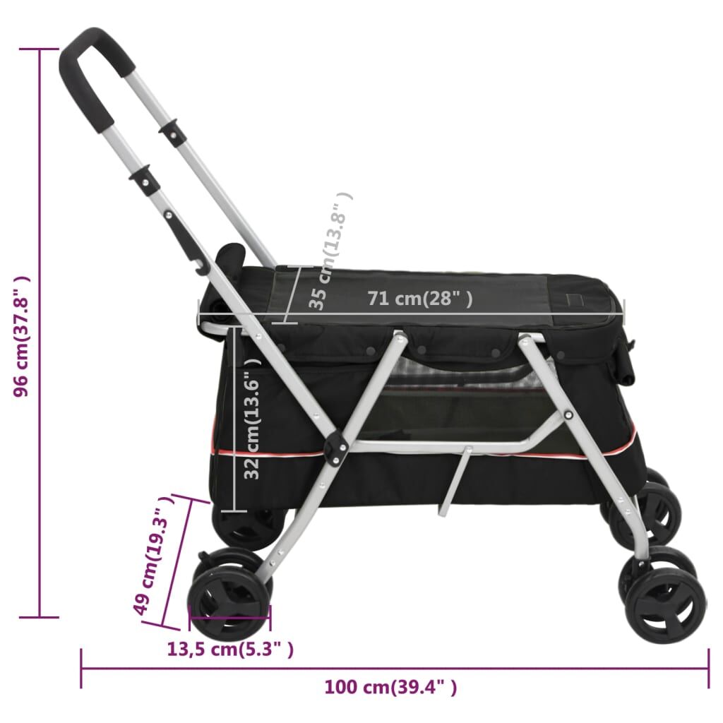 Vidaxl Cochecito Para Perros Plegable Tela Lino Negro 100x49x96 Cm_2