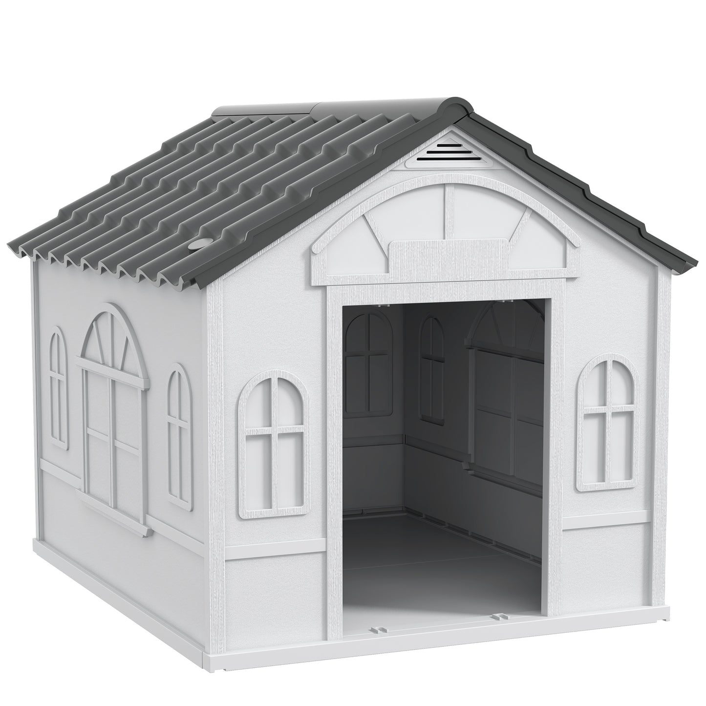 Pawhut Caseta Para Perros Exterior Con Techo De Tejas De Imitación Gris Y Blanco_0