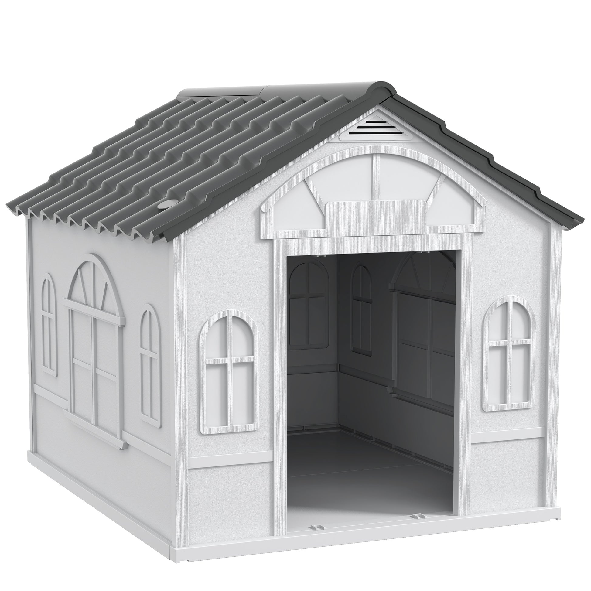 Pawhut Caseta Para Perros Exterior Con Techo De Tejas De Imitación Gris Y Blanco_0