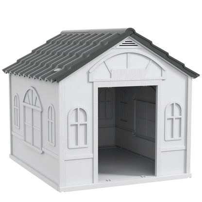 Pawhut Caseta Para Perros Exterior Con Techo De Tejas De Imitación Gris Y Blanco_0